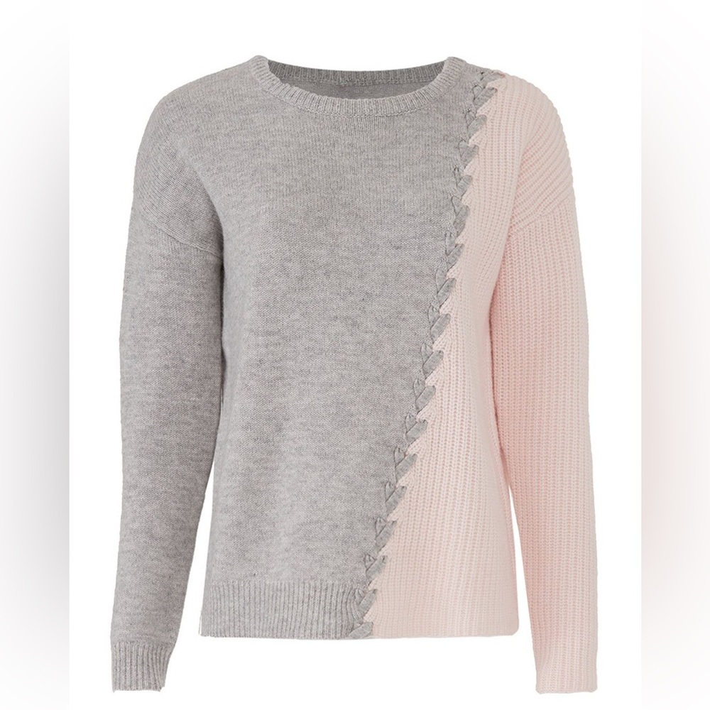 Tabula Rasa Grey And Pink Dante Color-Block Wool Sweater